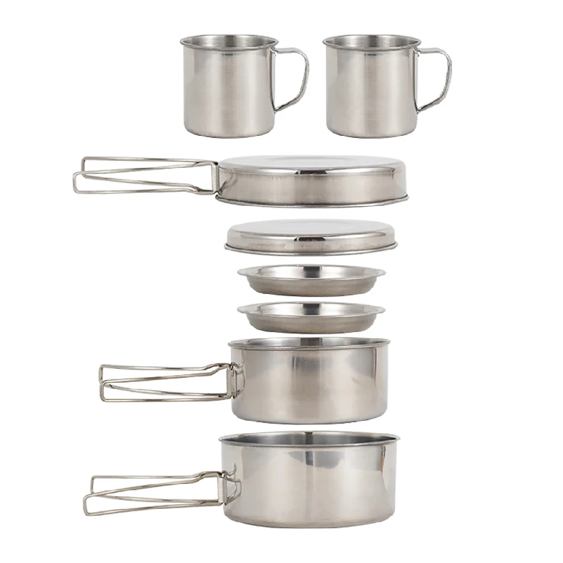 Camping Cooking Pot Stainless Steel - 8개/세트 캠핑 조리기구 세트 스테인리스 스틸