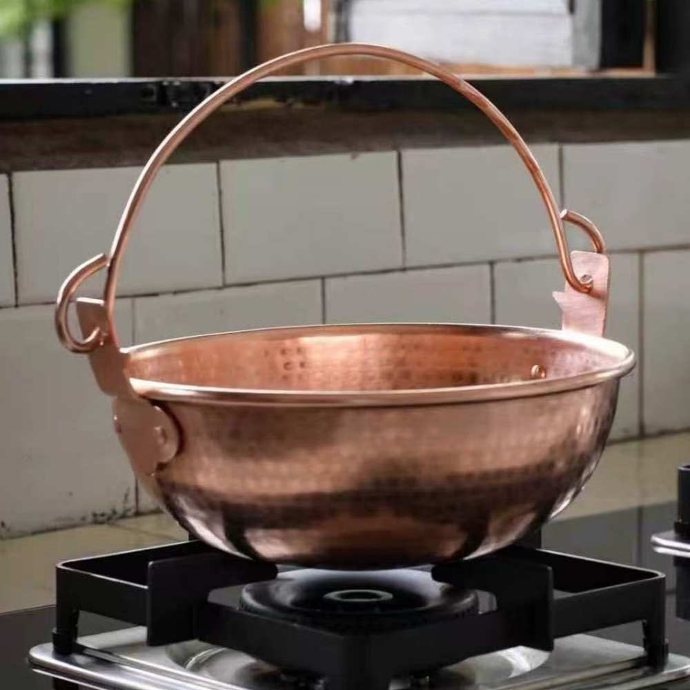 Camping Cooking Pot - 빈티지 구리 걸이형 냄비, 야외 캠핑용
