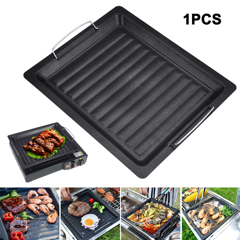 Camping Cooking Pot - 야외용 두꺼운 사각 그릴 팬, 손잡이