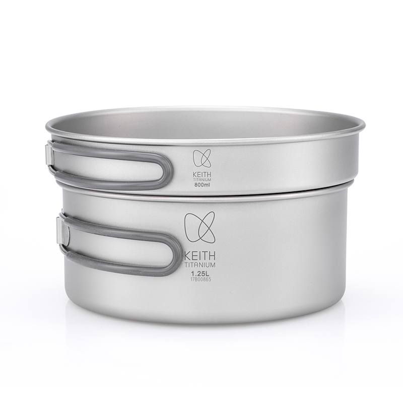 Camping Cooking Survival - KEITH 순수 티타늄 2피스 조리기구 세트(800ml+1250ml),