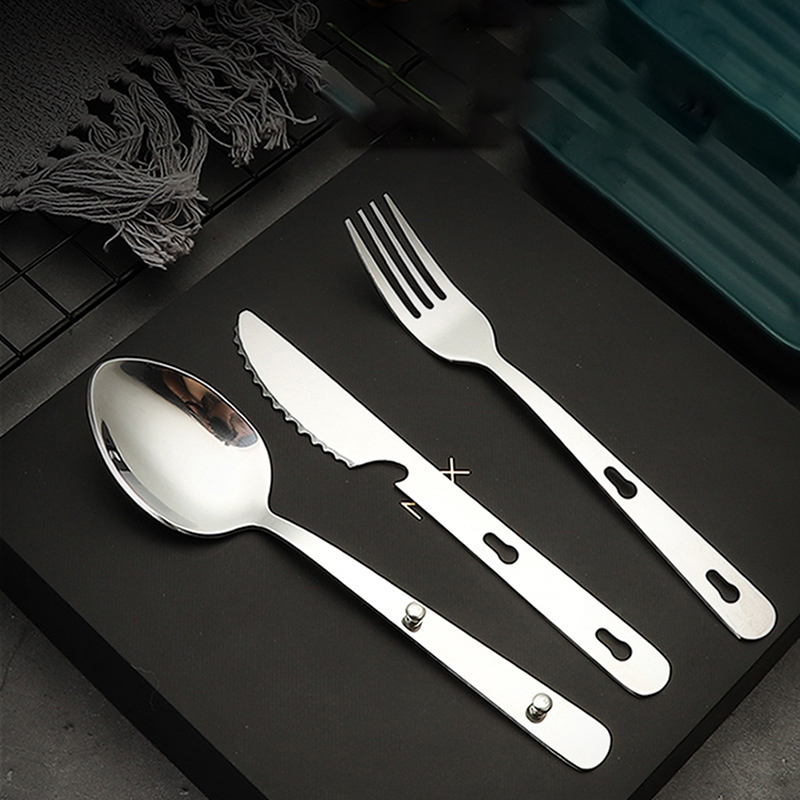 Camping Cooking And Dining Set - 3개 세트 휴대용 스테인리스 식기 접이식