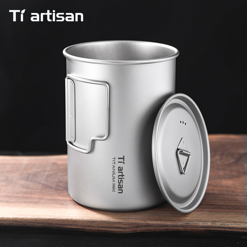 Camping Cooking Mug - Tiartisan 750ml/900ml 티타늄 접이식 손잡이 캠핑