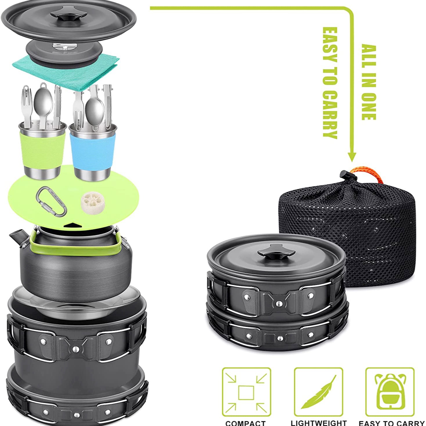 야외 캠핑 조리 세트(주전자 포함), 304 스테인리스 - Camping Cooking Gear Set 리뷰 및 가격