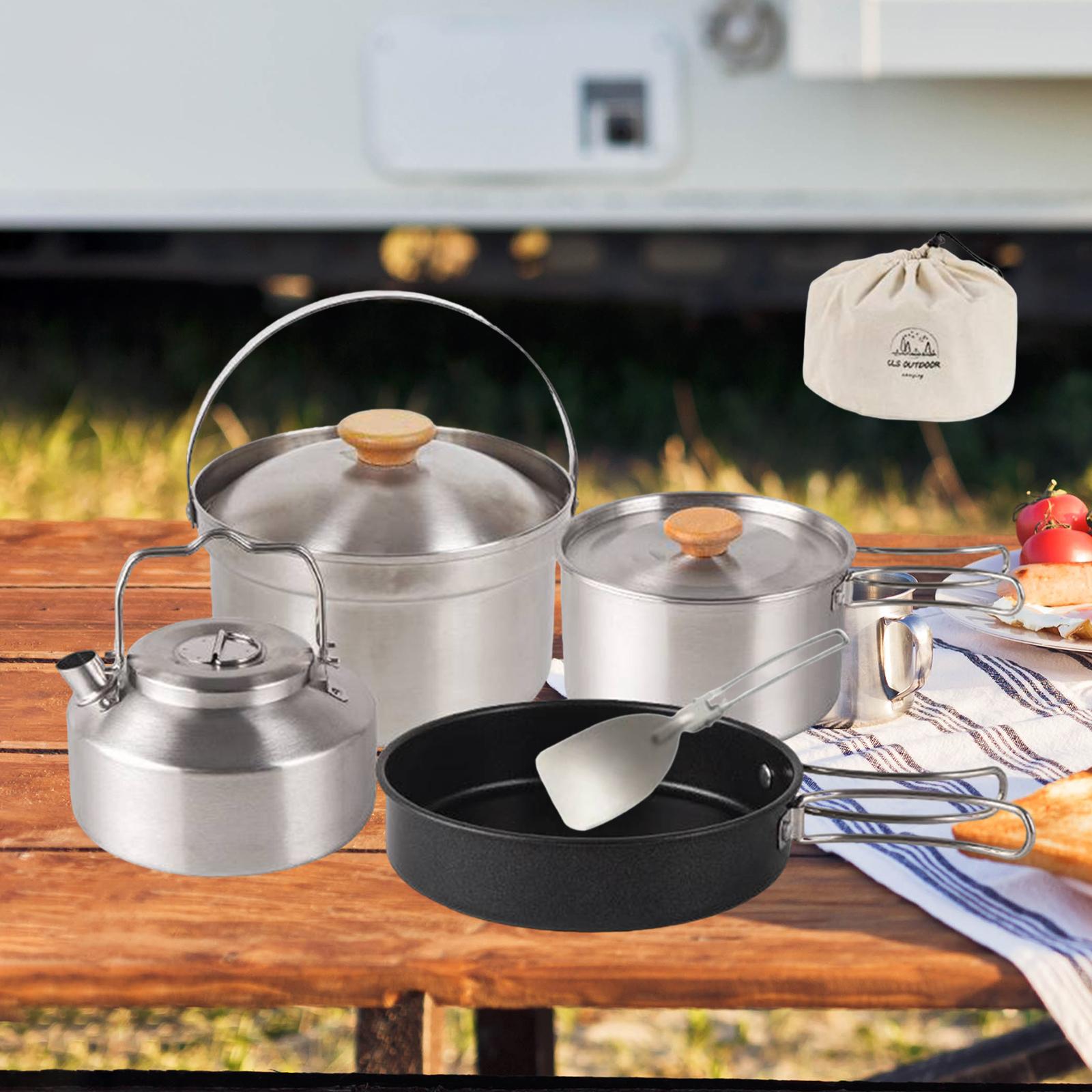 캠핑 조리기구 휴대용 논스틱 프라이팬, 티포트, 주전자 - Camping Cooking Gear Set 리뷰 및 가격