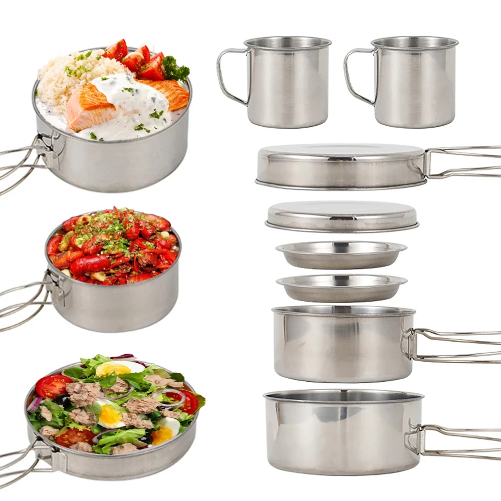8개/세트 캠핑 조리기구 세트 스테인리스 스틸 요리 냄 - Camping Cooking Set Stainless Steel 리뷰 및 가격
