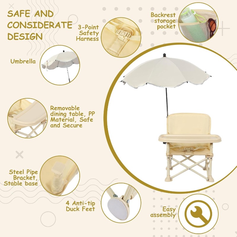 아기 야외용 비치 의자, 우산, 등받이, 포켓, 안전벨 - Camping Cooking Table Foldable 리뷰 및 가격