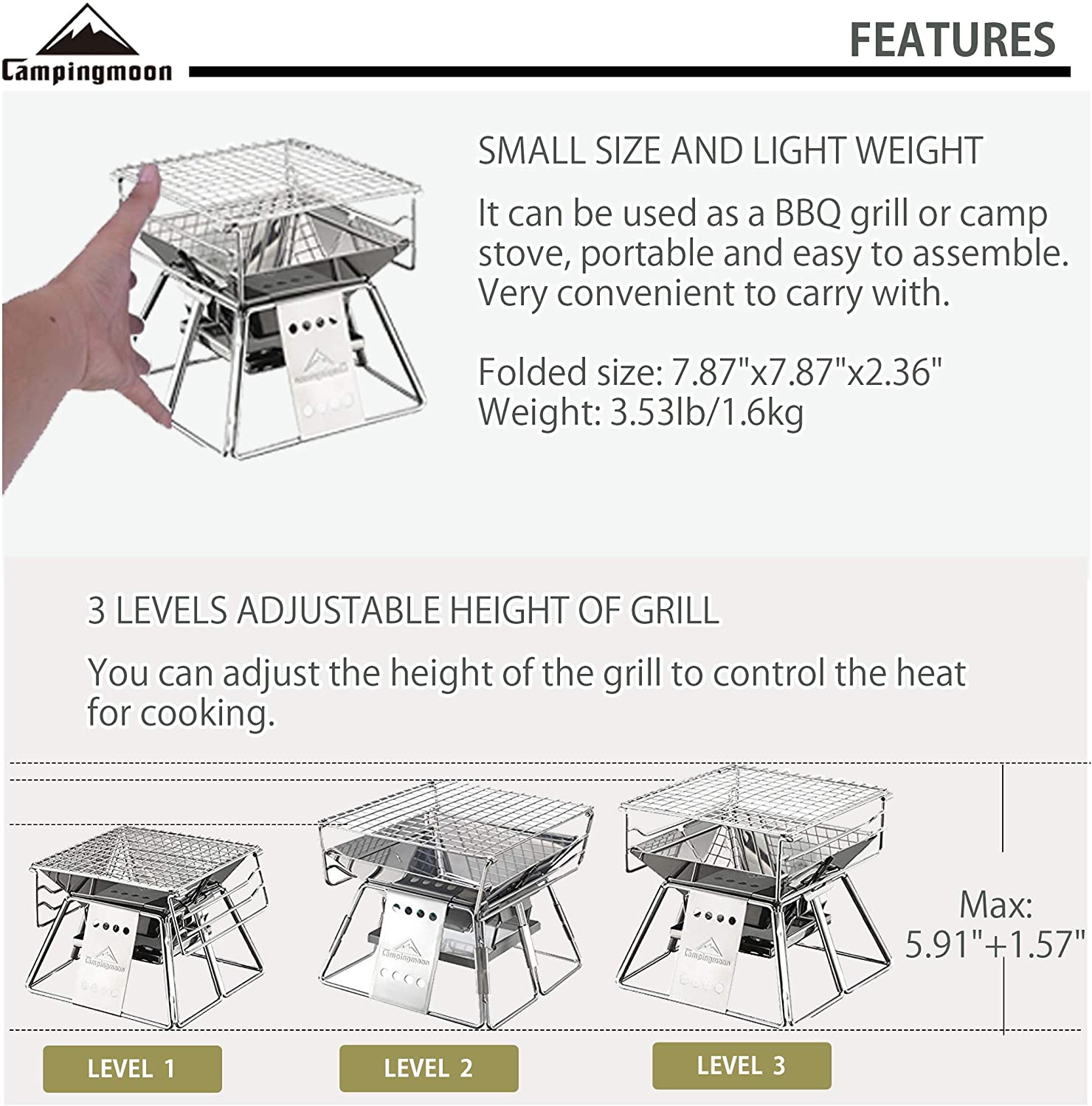 Campingmoon 야외 캠핑 바비큐 숯 그릴, 수직 - Camping Cooking Burner 리뷰 및 가격