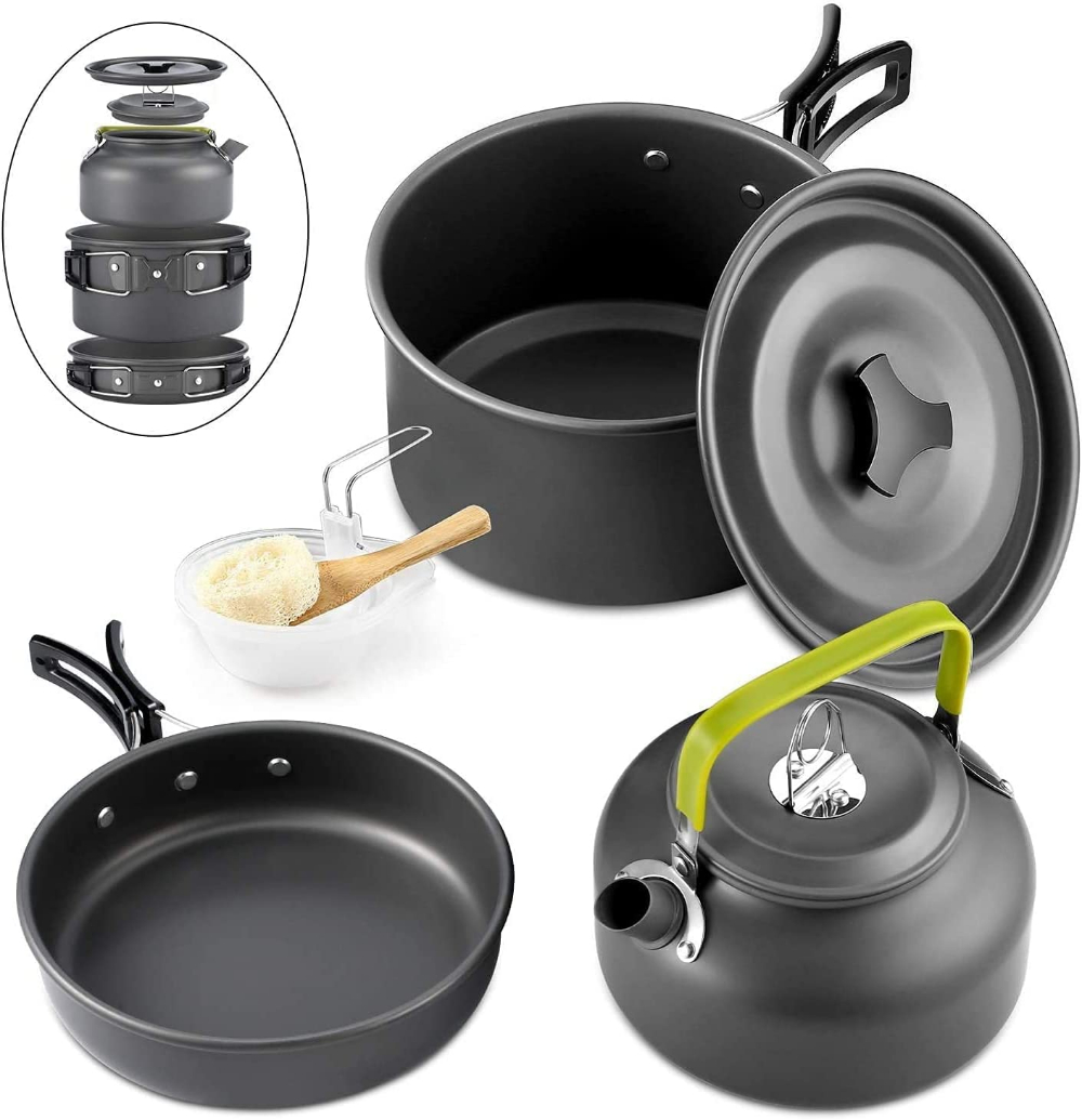 야외 캠핑 조리기구 세트 알루미늄 논스틱 냄비 휴대용  - Camping Cooking Set 2 Person 리뷰 및 가격
